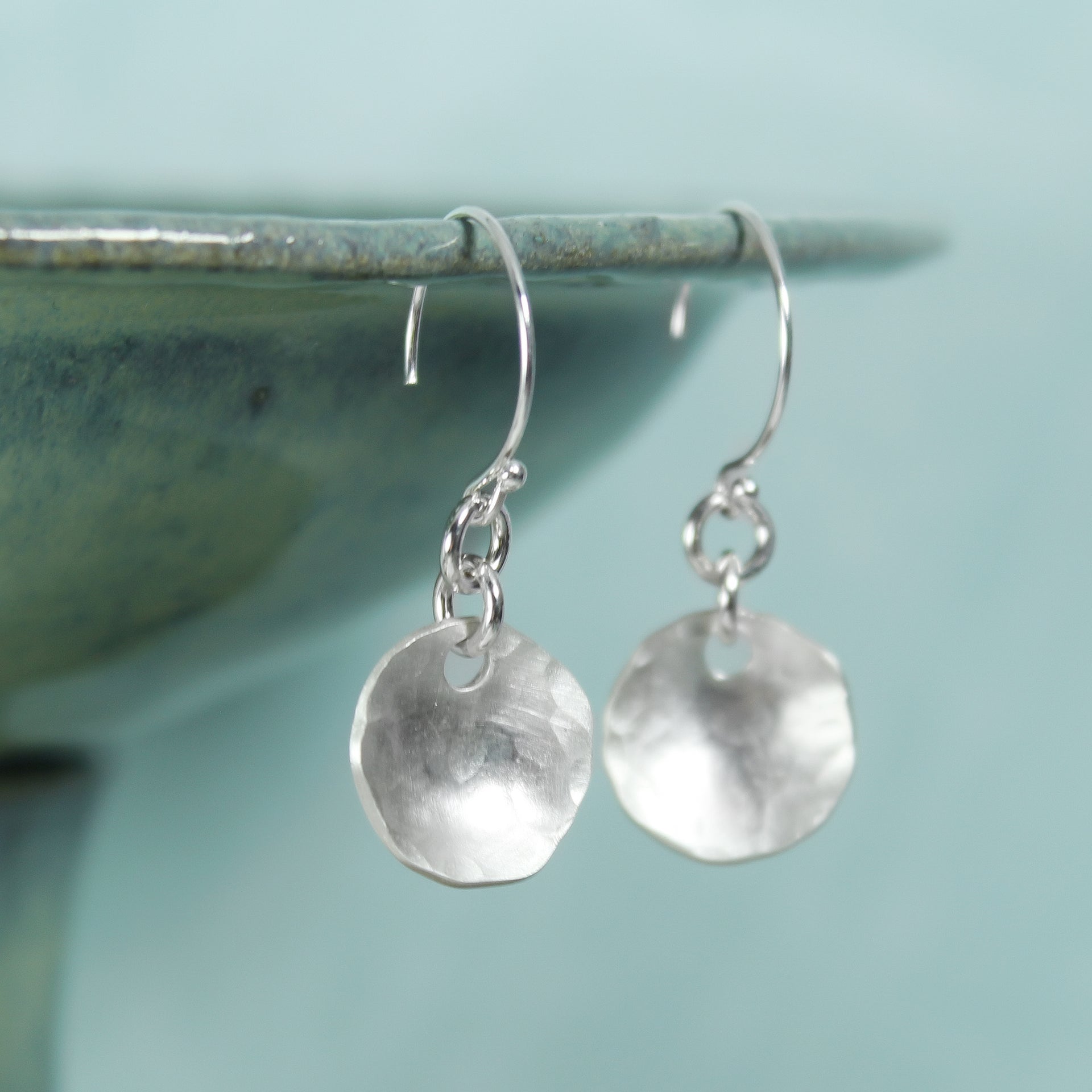 Hammered Dangle Earrings Silver