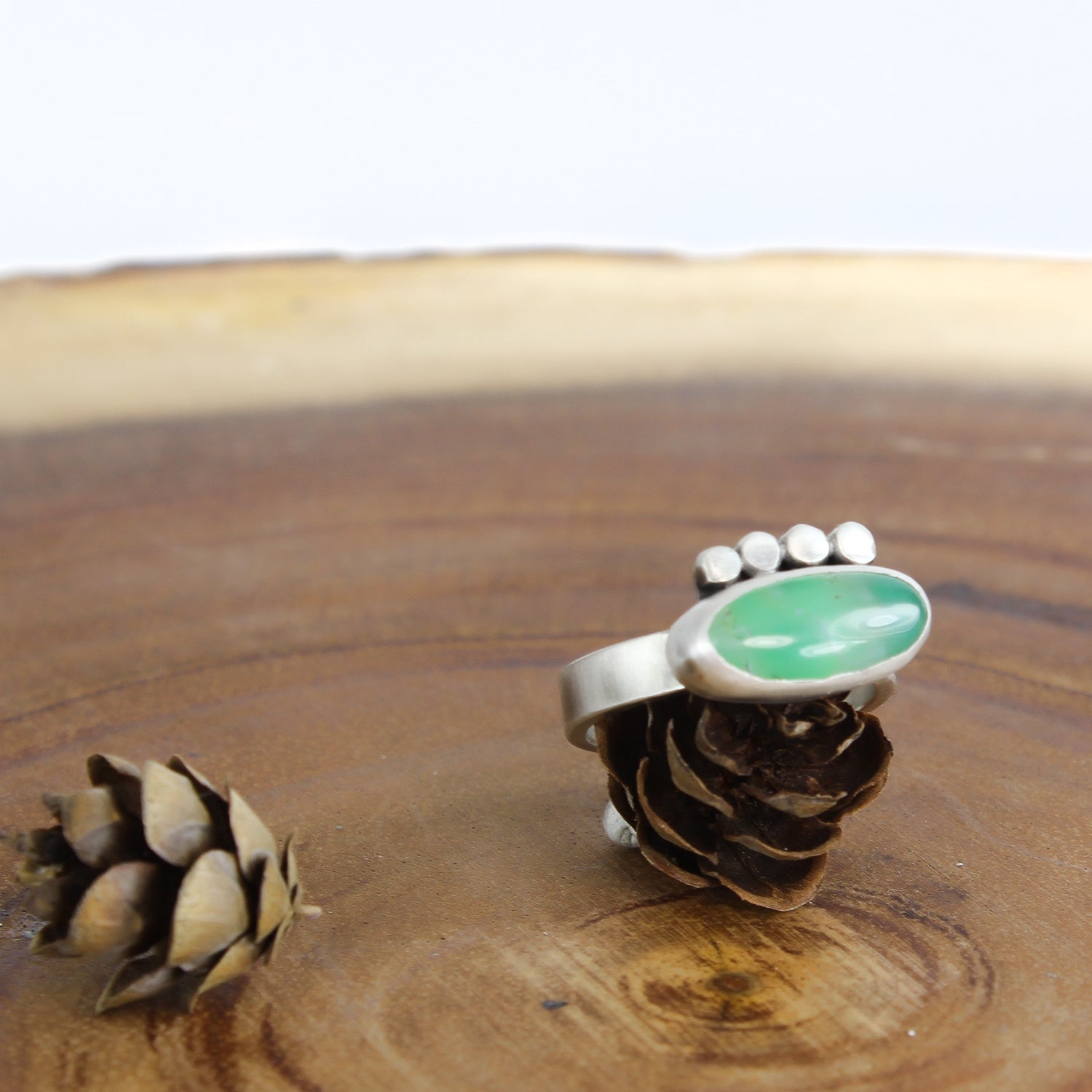 Silver Chrysoprase Ring Size 8