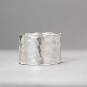 Wide Hammered Ring With Feather 