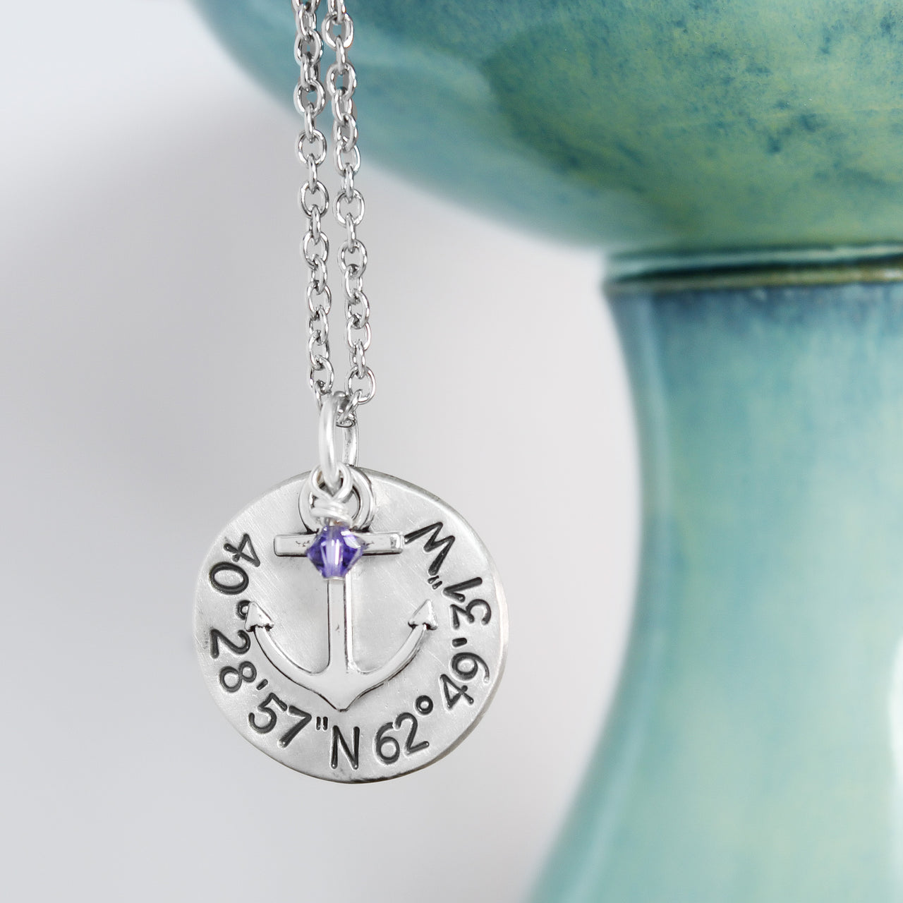 Anchor Coordinate Necklace With Birthstone