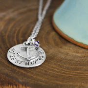 Anchor Coordinate Necklace With Birthstone