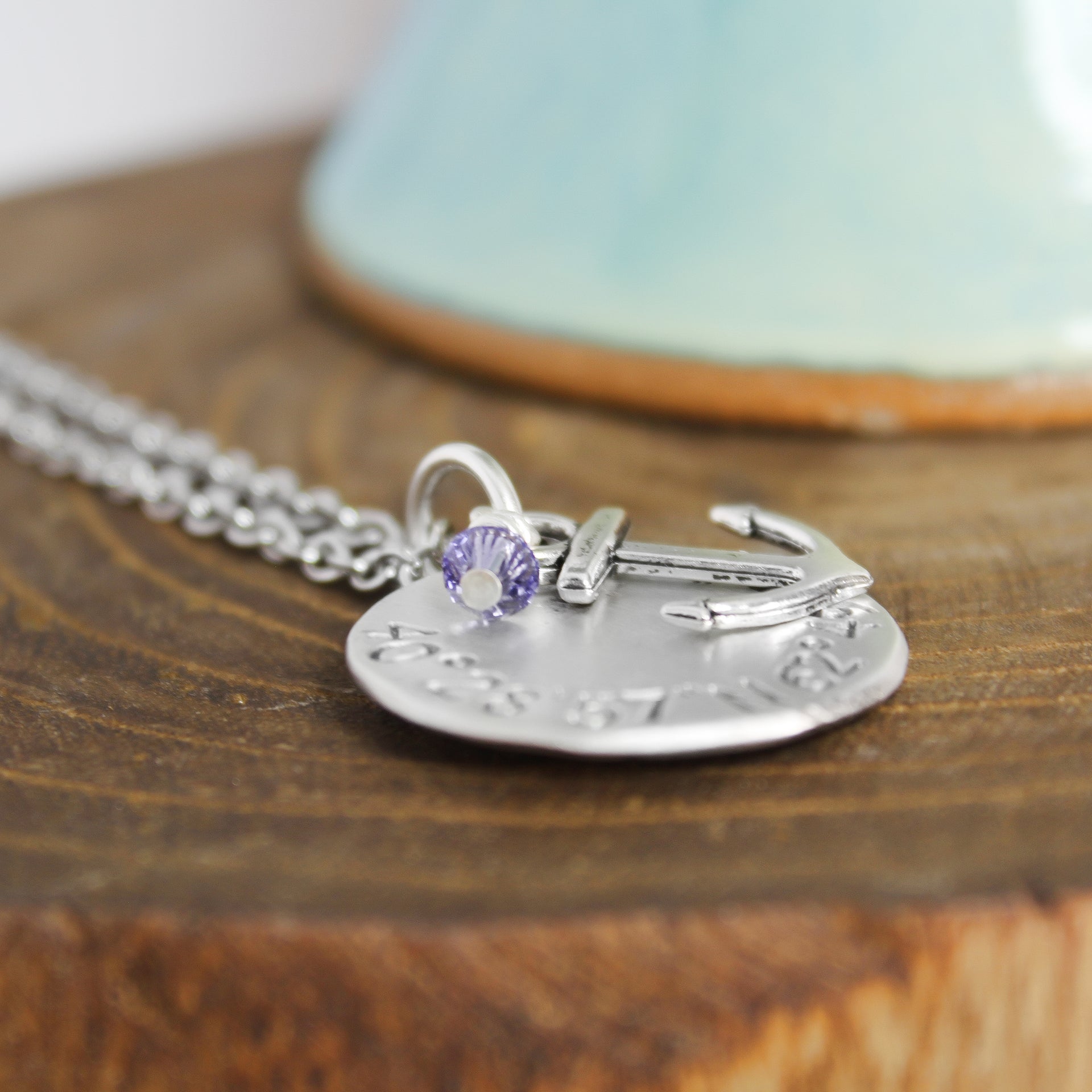 Anchor Coordinate Necklace With Birthstone