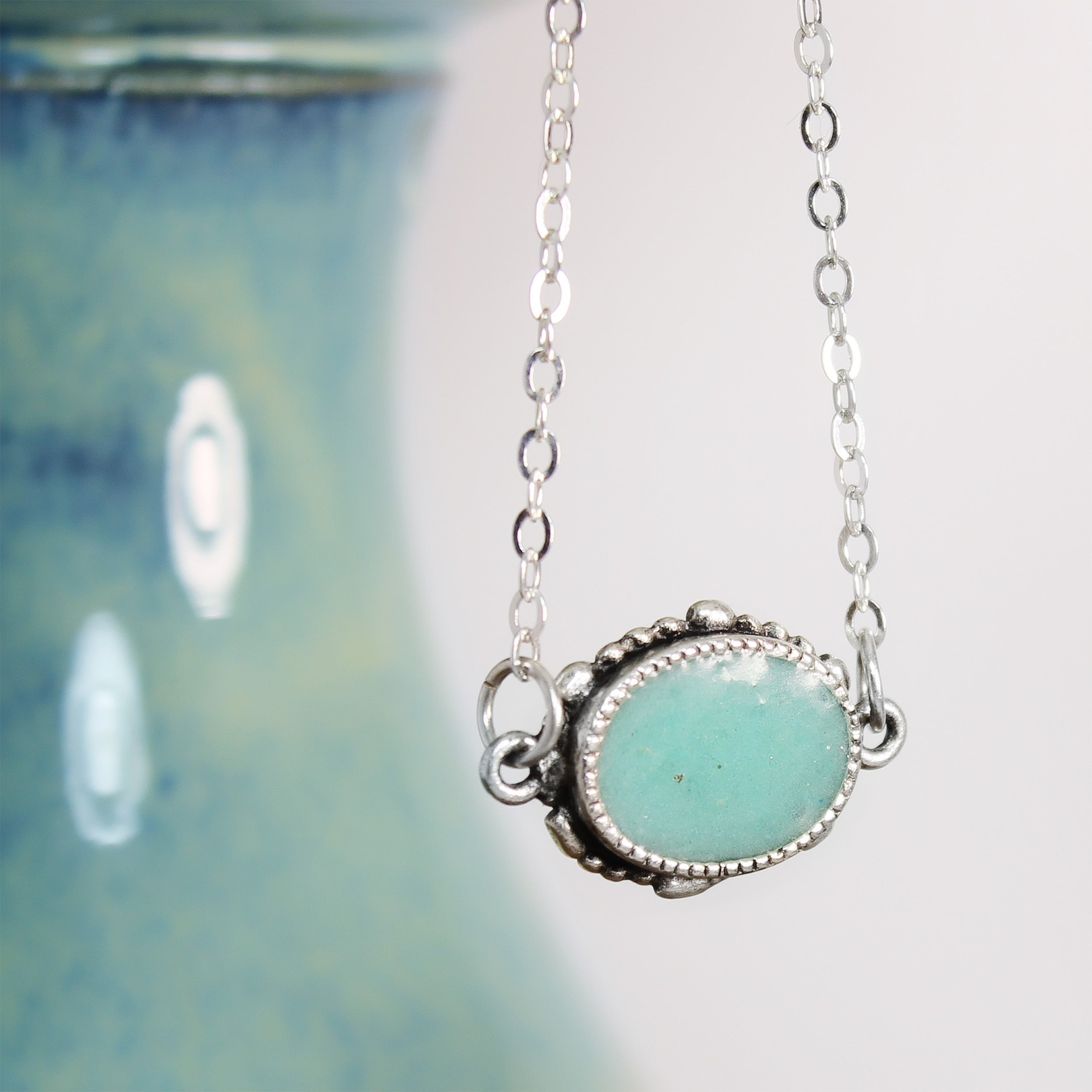 Olivenorma Natural Turquoise Opalite Ring Necklace Jewelry Set main image 0