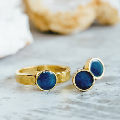 Gold and Lapis Lazuli Ring and Earring Set