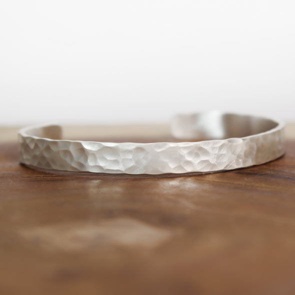 Hammered Silver Cuff Bracelet 1/4" Wide 