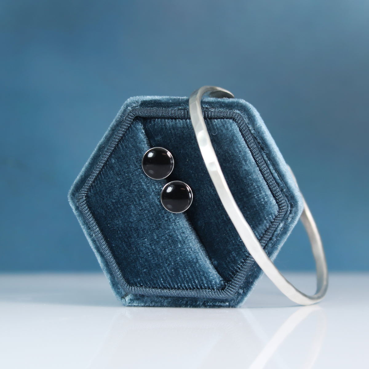 Silver Cuff & Earring Bundle - Black Tourmaline