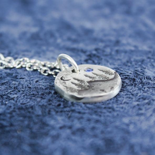 Moon & Mountain Necklace with birthstone