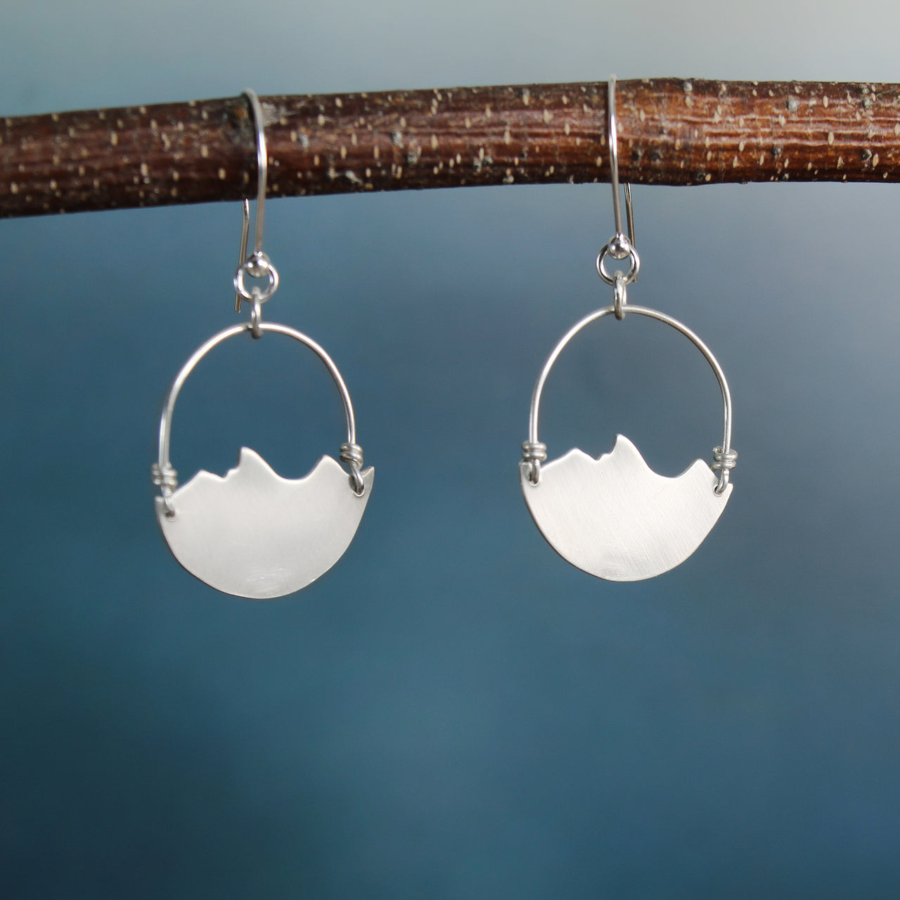 Sterling Silver Mountain Earrings Hoops