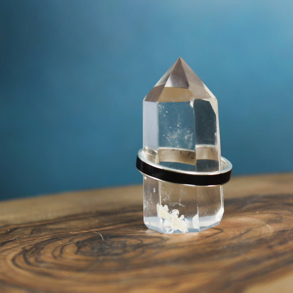 Black Tourmaline Ring Silver Inlay 