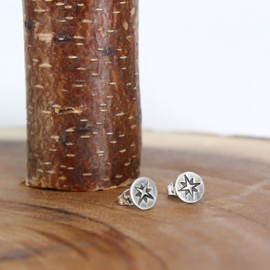 Silver Compass Post Earrings 