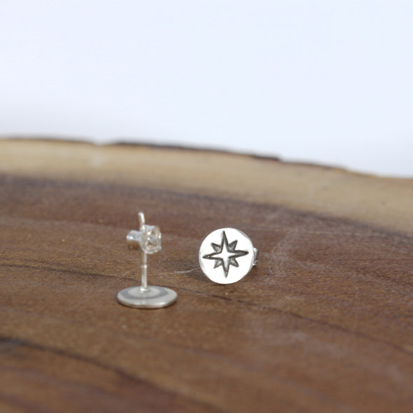 Silver Compass Post Earrings 