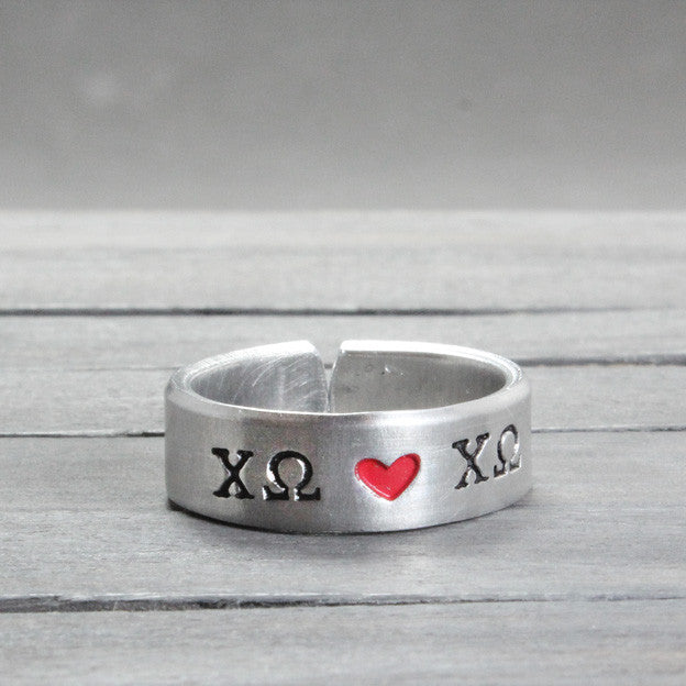 Chi Omega Heart Ring 