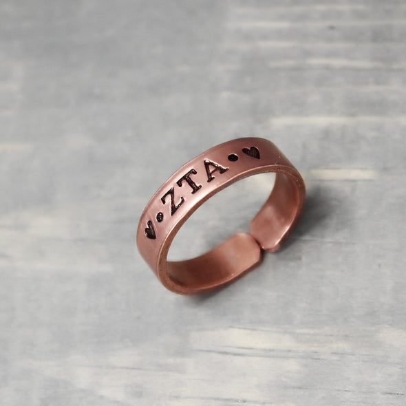 Zeta Tau Alpha Thin Copper Ring 
