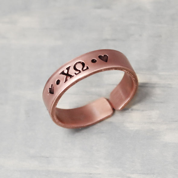 Chi Omega Thin Copper Ring 