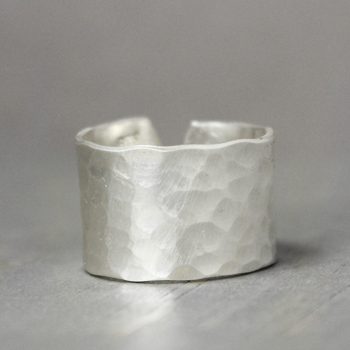 Wide Hammered Silver Ring 
