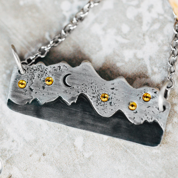 Mountain Range Necklace With Stars 