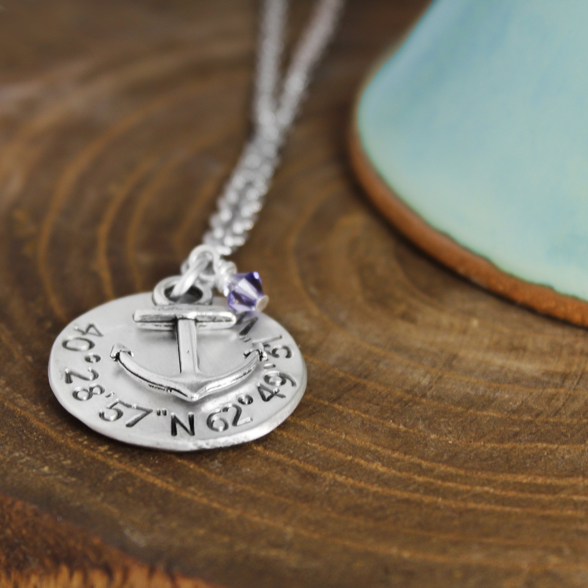 Anchor Coordinate Necklace With Birthstone 