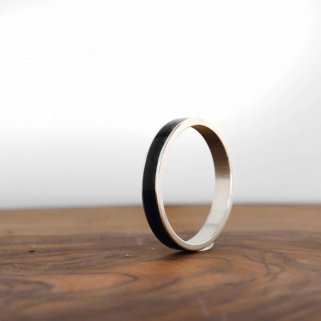 Black Tourmaline Ring Silver Inlay 