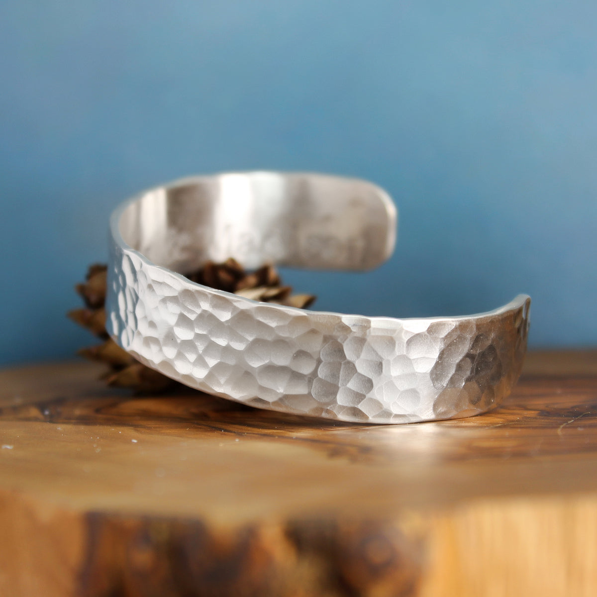 Wide Hammered Silver Cuff 1/2" 